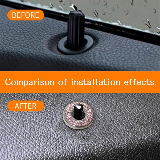 1 Pack 4 Pcs Bling Car Inner Door Lock Covers, Car Bling Accessories For Women Rhinestone, Rhinestones Pull Rod Bolt Decoration Covers Compatible With Mercedes-Benz A,B,C,D,E Class, Gla ,Glc (Pink)