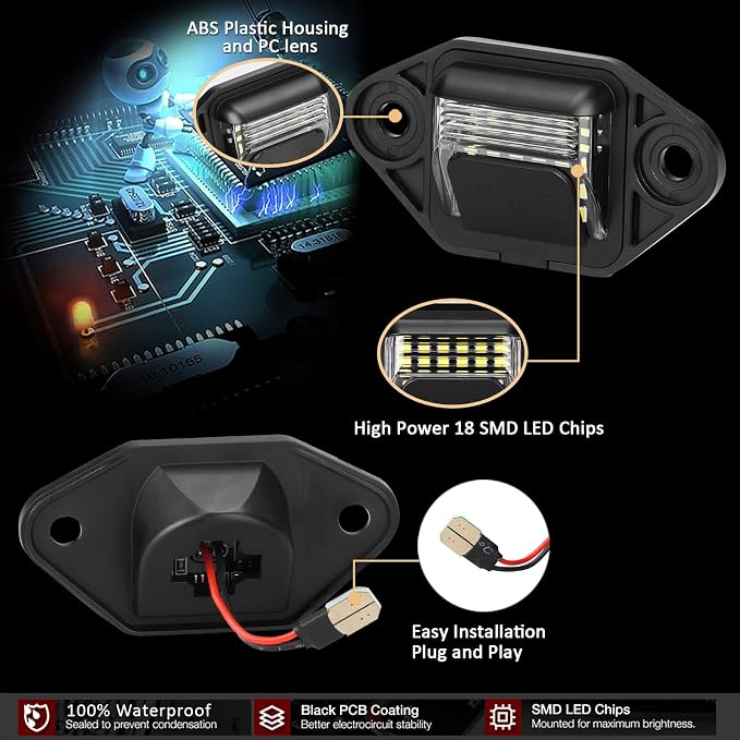 D-Lumina LED License Plate Light Tag Lamp Assembly for Fo'rd E150 E250 E350 E450 Econoline Van Super Duty, Powered by 18-SMD 6000K White LED Tag Light, Pack of 1