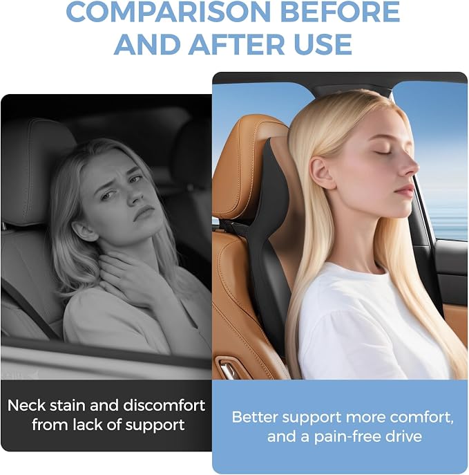 BEBAS Car Headrest Pillow, Ergonomic Neck Pillow with Memory Foam, Enlarged Surface for Head Neck Shoulder Support, Breathable Removeable Car Seat Pillow for Pain Relief(BlackCoffee, 1 Pack)