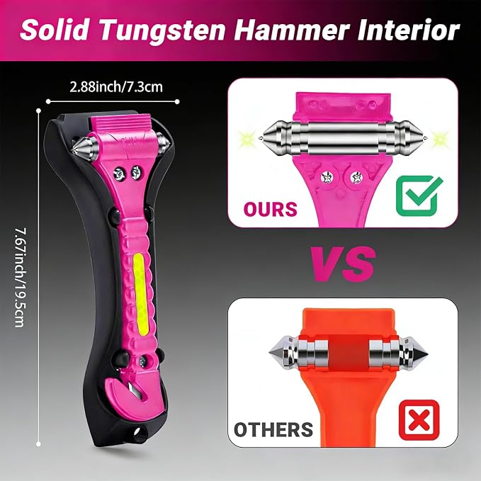 2-in-1 Car Emergency Escape Tool, Glass Window Breaker with Seatbelt Cutter, One Second Quick Release Safety Hammer for Car and Office Use -Pink