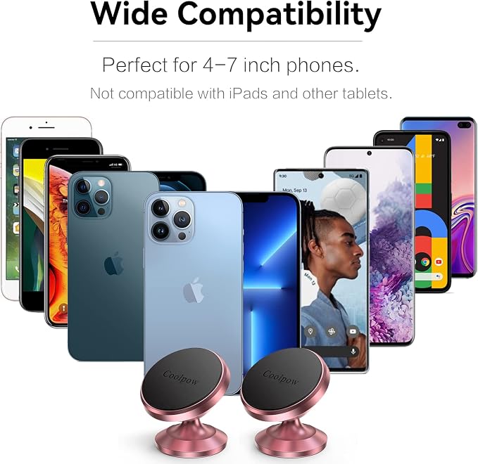 Coolpow【2 Packs Magnetic Phone Holder for Car【Strong Magnet】 Phone Holders for Your Car Phone Holder Mount【4 Metal Plate】 Universal Car Accessories for Women Men for iPhone Samsung Speakerphones