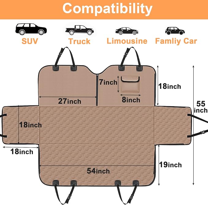 Mancro Back Seat Pet Cover for Dogs, Waterproof Dog Hammock for Car, Khaki | 600D Heavy Duty, Scratch-Resistant Back Seat Pet Cover for Dogs with PVE Nonslip Underside, Fits for Sedan, Trucks and SUVs