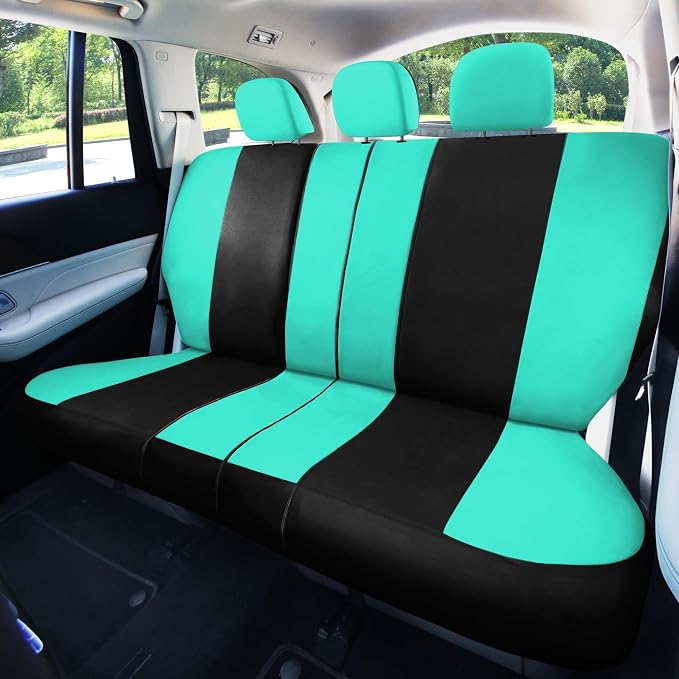 FH Group Full Set Cloth Car Seat Covers , Universal Fit combo, Low Back Front Seat Covers, Airbag Compatible, Split Bench Rear Seat, Washable Seat Cover for SUV,Sedan,Van, Mint