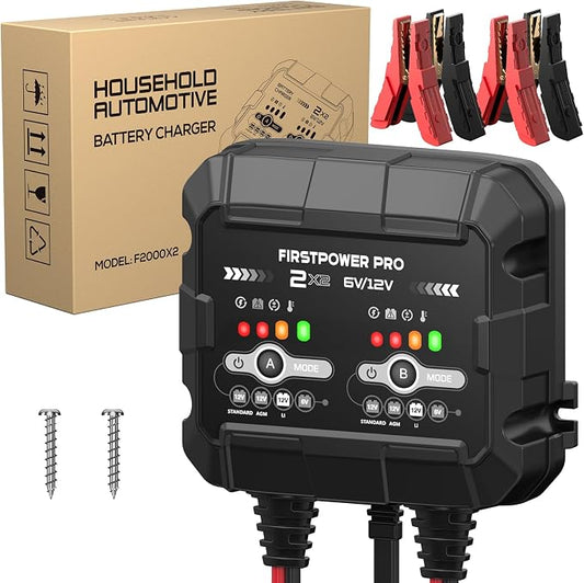 4A 2-Bank Smart Battery Charger (2A/Bank) - 6V/12V Automatic Trickle Charger, Battery Maintainer & Desulfator with Overcharge & Temperature Compensation – for Lead Acid, AGM, Gel, LiFePO4 Batteries
