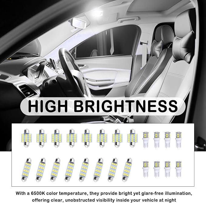 24PCS Interior Car Lights LED Kit,Super Bright 6500K Interior Dome Light for Side Marker/Map/License/Trunk Light,Upgrade T10/31mm/42mm Car Lights Interiors Kit with Pry Tool (White)
