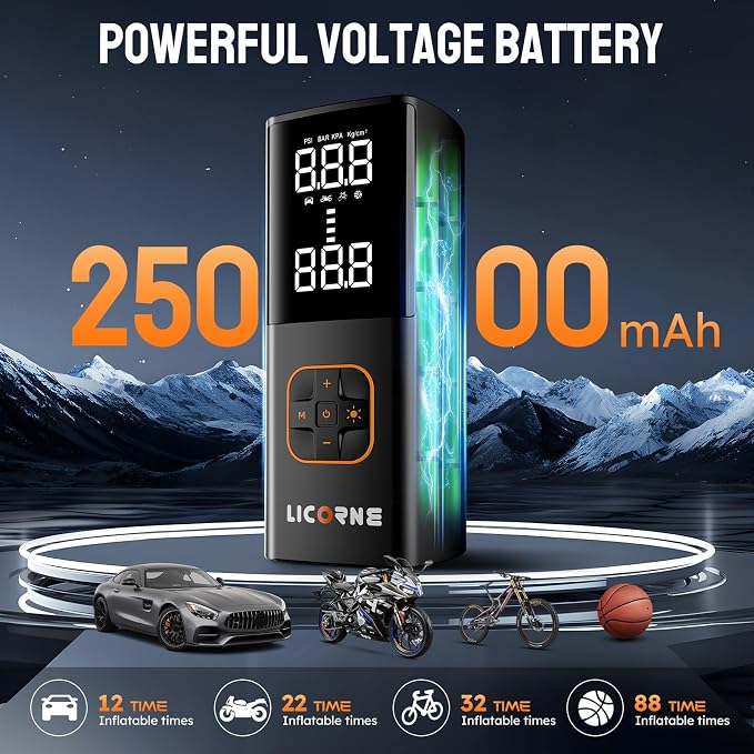 LICORNE Tire Inflator Portable Air Compressor, 5X Faster Portable Air Pump for Car Tires with 18000mAh Battery