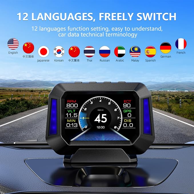 AZIJYV Obd2 Gauge Display P21, Heads Up Display for Cars, Displaying Multiple Functions, Speedometer, Slope Meter, Digital Speedometer for car Suitable for After 2009