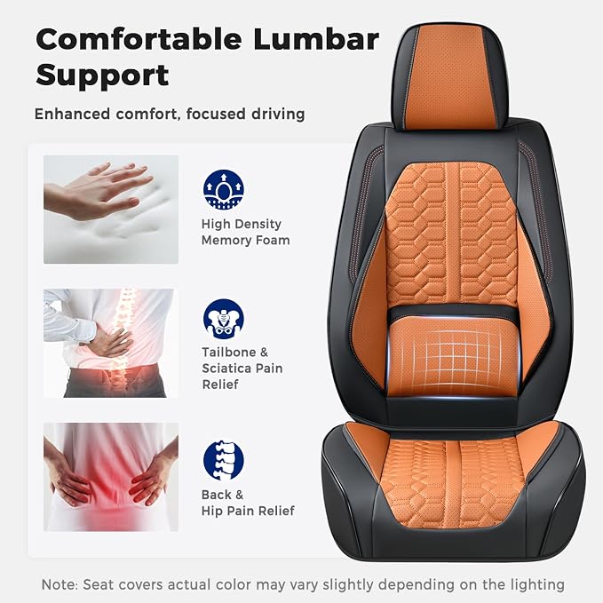 Huidasource Front Car Seat Covers, Full Coverage Luxury Nappa Leather Automotive Seat Covers Front Seat with Lumbar Support Fit for Most Cars SUV Trucks, Black & Brown