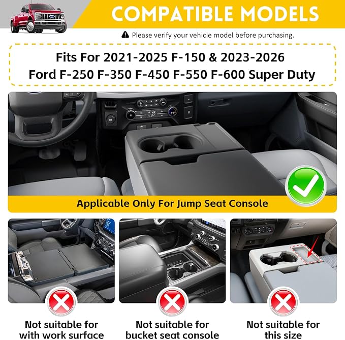 Jump Seat Cup Holder Organizer for 2021-2025 Ford F150 & 2023-2026 Ford F250 F350 F450 F550 F600 Super Duty Center Console Cup Holder Insert Cupholder Coaster Liner Accessories(Jump Seat Only)