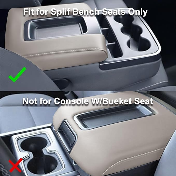SecosAutoparts Light Gray Leather Center Console Leather Lid Armrest Cover Replacement Compatible with Chevy Silverado 2014-2018 Compatible with GMC Sierra 2014 2015 2016 2017 2018
