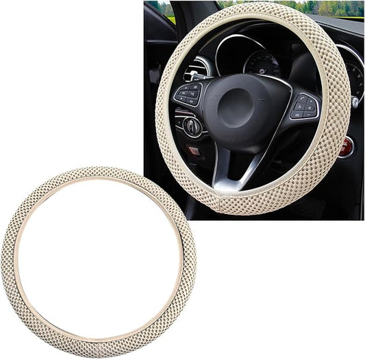 Yourkar Elastic Steering Wheel Cover, 15"×15" Comfy Breathable Stretch Steering Wheel Protector, Ice-Silk Cloth Polyester Steering Wheel Cover for Men Women, Car Accessories (Beige)