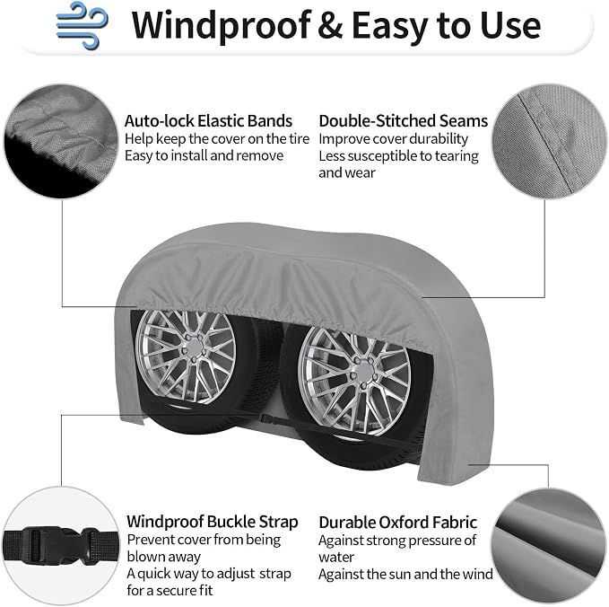 OutdoorLines Waterproof RV Tire Covers Dual Axle Cover | 2 Packs Gray RV Wheel Covers Fit 30"-33" Diameter Double Wheels,Tire Covers for Trailers Camper Trucks Cars Jeeps