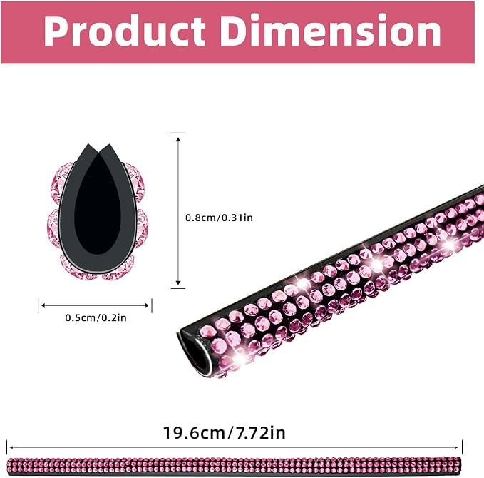 NBTEPEM Bling Car Air Conditioner Decoration Strip for Vent Outlet, 10 PCS Universal Rhinestone Car Vent Outlet Trim Decorations, Bling Interior Accessories for Women and Girls (Pink)