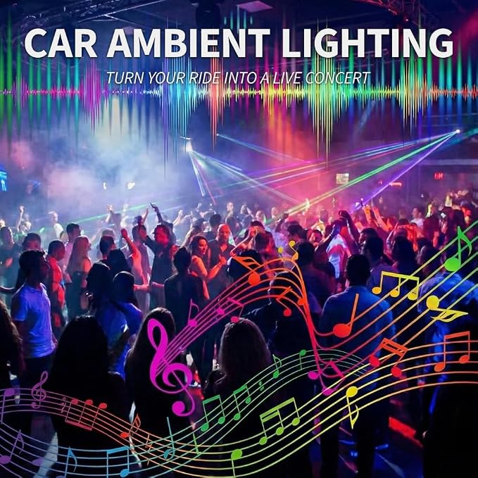 Ambient Lighting Car Led Lights Interior Kit,10 in 1 RGB Music Sync Acrylic Led Lights for Car Interior,175 inches Fiber Optic Neon Accent Strip Night Ambiance Footwell Lighting with Wireless APP