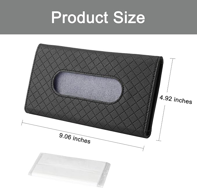 Car Sun Visor Tissue Holder, Car Napkin Holder, Premium PU Leather, Mask Holder for Sun Visor Vehicle, with Tissue Refill, Black