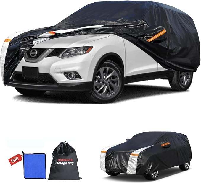 Multi-Layer Car Cover Custom Fit for Nissan Rogue(2016-2026), 100% Waterproof All Weather for Automobiles, Gift with Towel, Heavy Duty Car Covers for Rain Sun UV Protection with Door Zipper