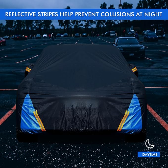 Tesla Model 3 Car Cover Waterproof All Weather, 6 Layers Outdoor Full Exterior Cover Rain Sun UV Snowproof Protection with Zipper Cotton, Mirror Pocket and Charging Port