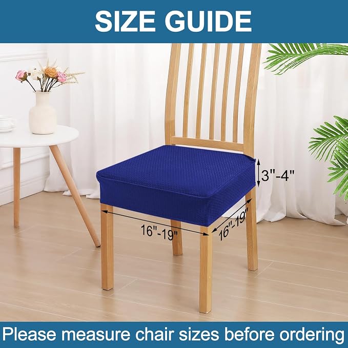 Smiry Waterproof Seat Covers for Dining Room Chairs Set of 6, Stretch Jacquard Removable Washable Chair Seat Slipcovers Protector, No Rear Covers, Royal Blue