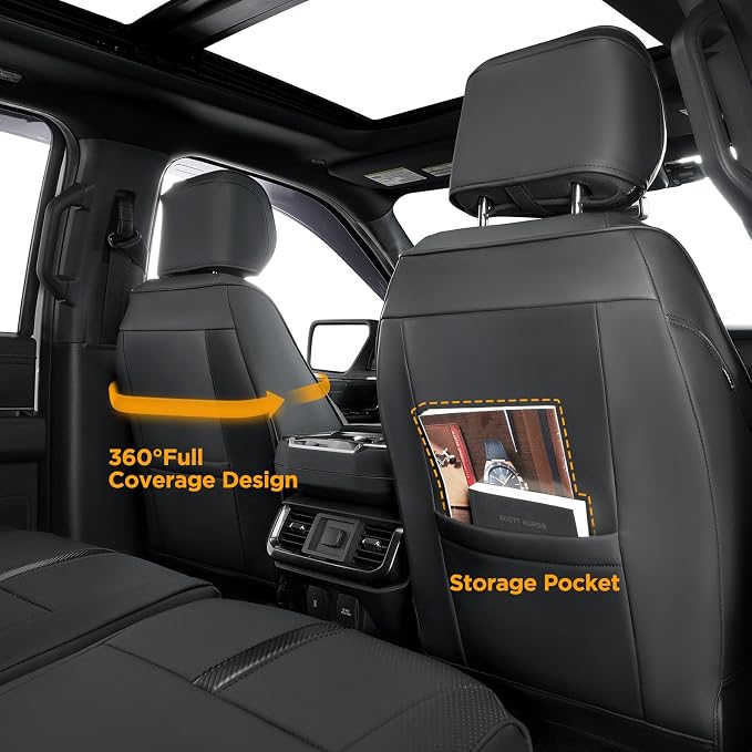 Super Cover® for Ford F150 Seat Covers 2015-2024 2025 2026 Full Set, for F-150 XL/XLT Leather Truck Seat Cover, for F150 Accessories 2016 2017 2018 2019 2020 2021 2022 2023, Only for Bucket Seat