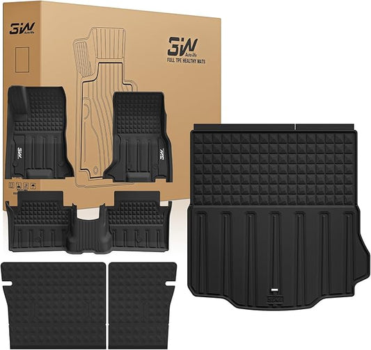3W Floor Mats & Cargo Liner & Seatback Mats for 2024-2025 2026 Dodge Charger EV Daytona (Fit 2-Door, Not for 4-Door) Scat Pack & R/T, All Weather TPE Custom Fit Car Mats Floor Liners Full Set, Black