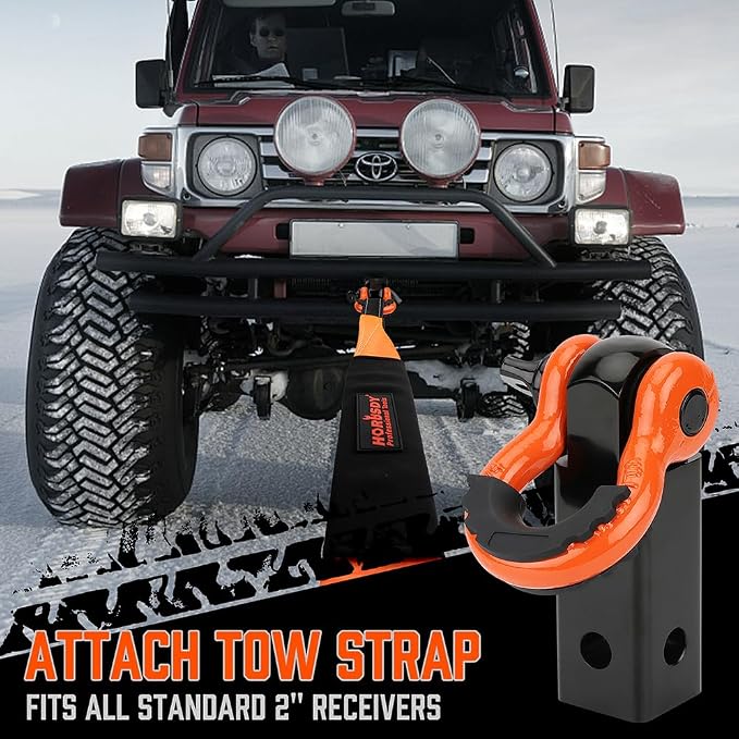 HORUSDY Nylon Heavy Duty Tow Strap Recovery Strap with Hooks 3" x 30Ft - 35,000 LBS Break Strength, 2" Shackle Hitch Receiver + 3/4 D Ring Shackles (2pcs), Recover Your Vehicle Stuck in Mud/Snow