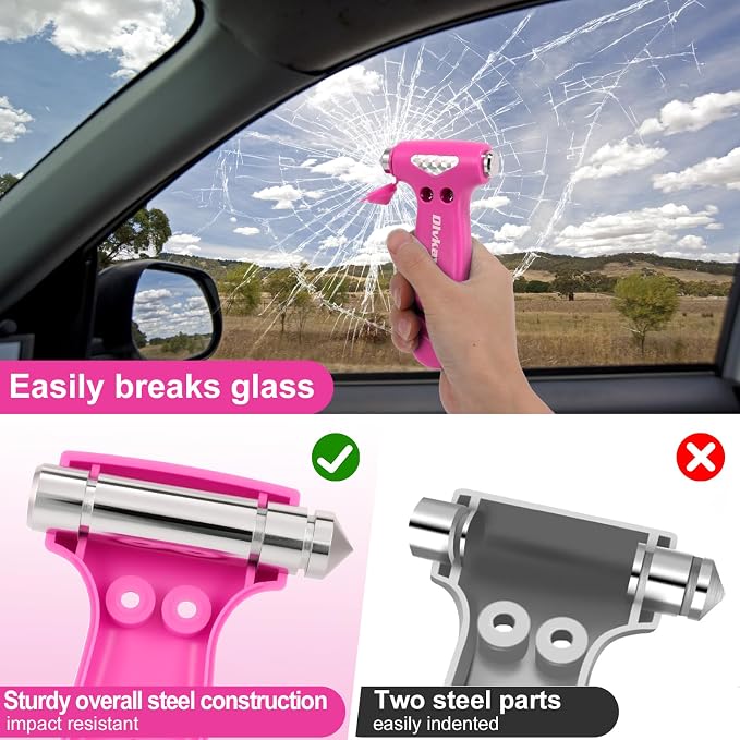 Window Breaker, 3-in-1 Emergency Escape Tool with Car Safety Hammer and Seat Belt Cutter, Safety Emergency Car Escape Tool Gift for Women (Pink and Blue)