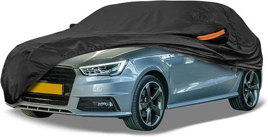 Black Heavy Duty Waterproof Car Cover for Sedan 169"-175" - All-Weather UV Protected Outdoor Full Exterior Cover with Sun/Snow/Rain Resistance
