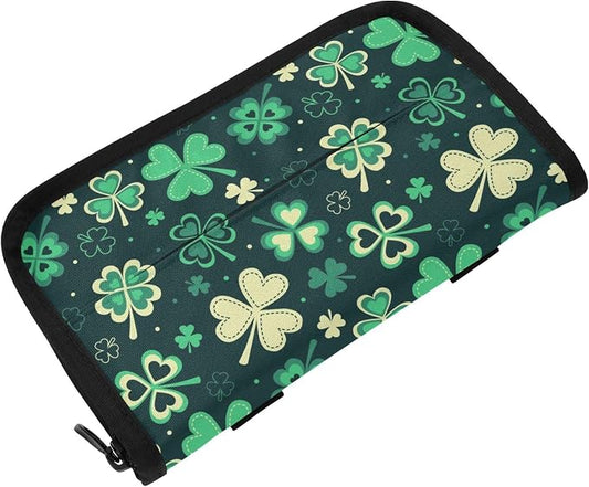 Car Tissue Holder Car Napkin Holder Car Tissue Box Dispenser Storage Case Sun Visor Mask Holder with Adjustable Straps Reusable Refillable Green Clover Leaves
