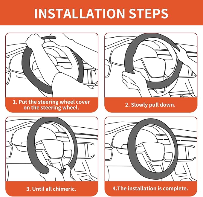 15 Inch Leather Steering Wheel Cover, Automotive Accessories Breathable Anti-Slip Elastic Soft Wheel Protector, Fit for Most SUVs Trucks and RVs (Orange)
