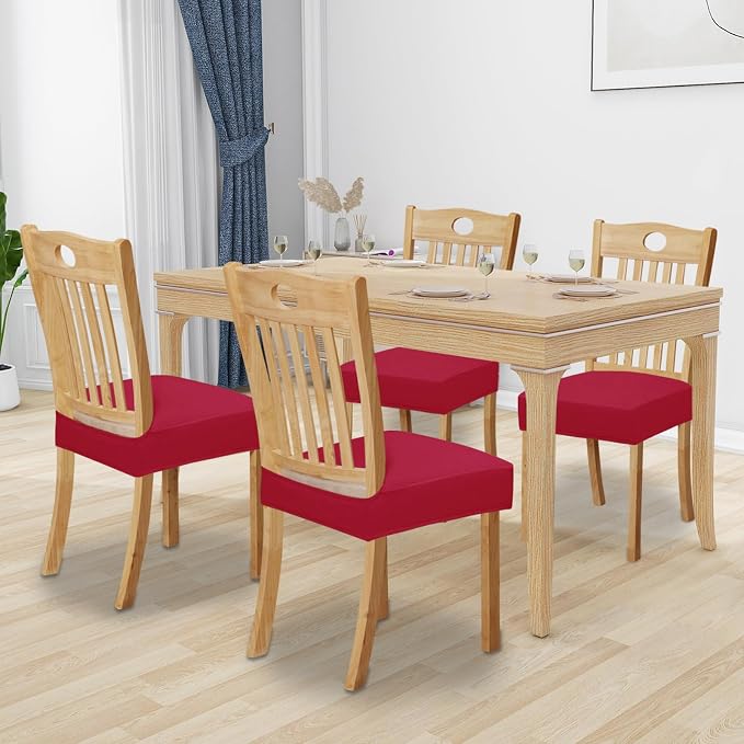 Easy-Going 100% Waterproof Seat Covers for Dining Room Chairs Set of 4, Stretch Chair Seat Slipcovers Protector Removable and Washable Kitchen Dining Chair Covers, Christmas Red