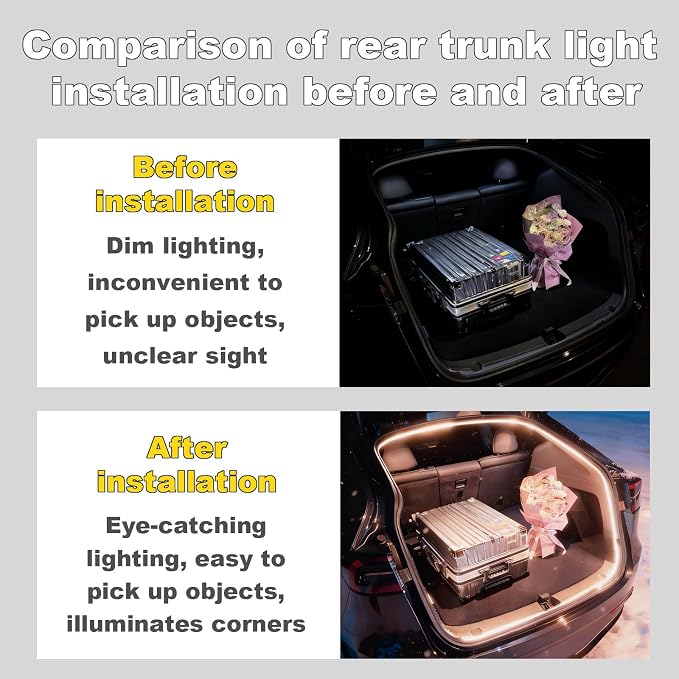 Trunk LED Ambient Neon Light Strips for Tesla Model Y & Juniper (2021-2026) - Waterproof Silicone, High Brightness, APP-Controlled, Auto On&Off, for Car Trunk & Camping Atmosphere (Blue)