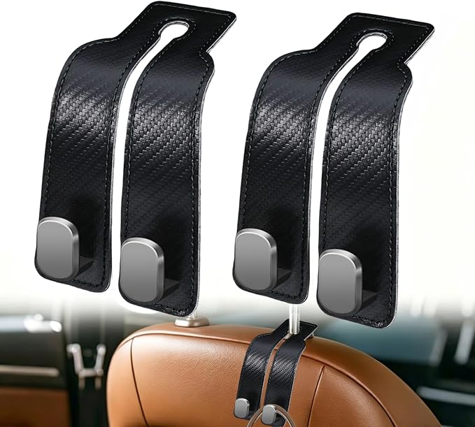 Universial Hooks for Car Seat Headrest, 2Packs Headrest Hooks for Car, Organizer for Purses and Bags, Vehicle Seat Storage Hooks, Essential for Car Travel, Space-Saving, Durable Leather