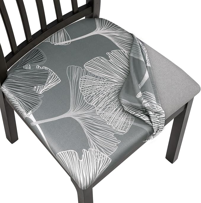 SearchI Seat Covers for Dining Room Chairs Printed Chair Seat Covers 6 Pack | Stretch Removable Washable Upholstered Chair Seat Protector Cushion Slipcovers for Kitchen(Ginkgo Leaf Pattern)