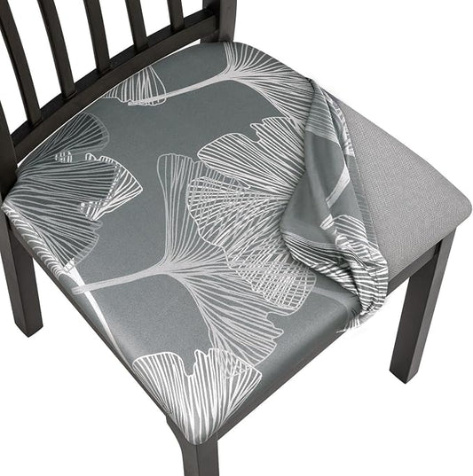 SearchI Seat Covers for Dining Room Chairs Printed Chair Seat Covers 6 Pack | Stretch Removable Washable Upholstered Chair Seat Protector Cushion Slipcovers for Kitchen(Ginkgo Leaf Pattern)