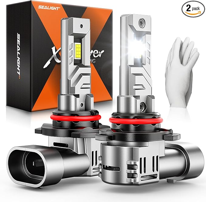 SEALIGHT 9005 Light Bulbs, 48,000LM 900% Brightness HB3 Bulbs, 6500K Cool White Bulbs with 15000RPM Fan, Plug and Play ATV/UTV, Long Extended Lifespan IP68 Waterproof, Pack of 2