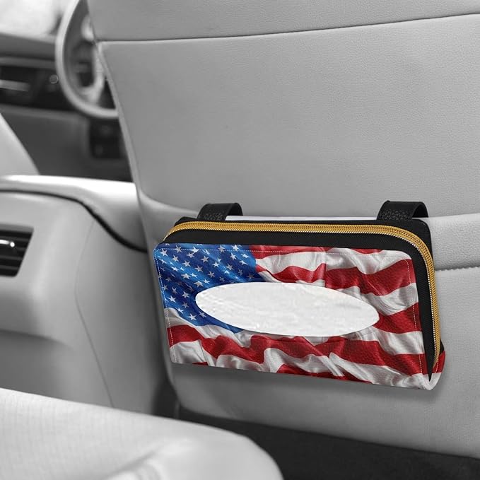American Flag Print Car Visor Tissue Holder Automotive Sun Visor Napkin Holder American Flag Print Tissue Box Holder for Car