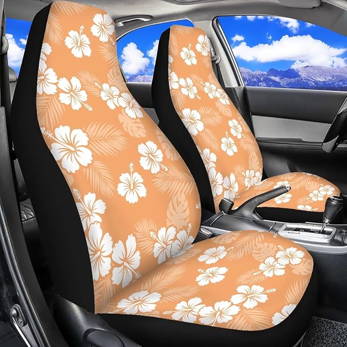 Hawaiian Florals Car Front Seat Covers for Women Set of 2 Tropical Car Seat Cover Elastic Polyester Protection Interior Accessories for Cars SUV Sedans