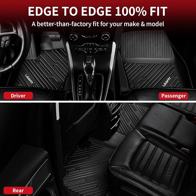 LASFIT Floor Mats for Ford Edge 2015-2024 SE/SEL/SEL Plus/Sport/ST/ST-Line/Titanium, Custom Fit TPE Car Floor Liners, 1st & 2nd Row All Weather Protector, 3pcs Black