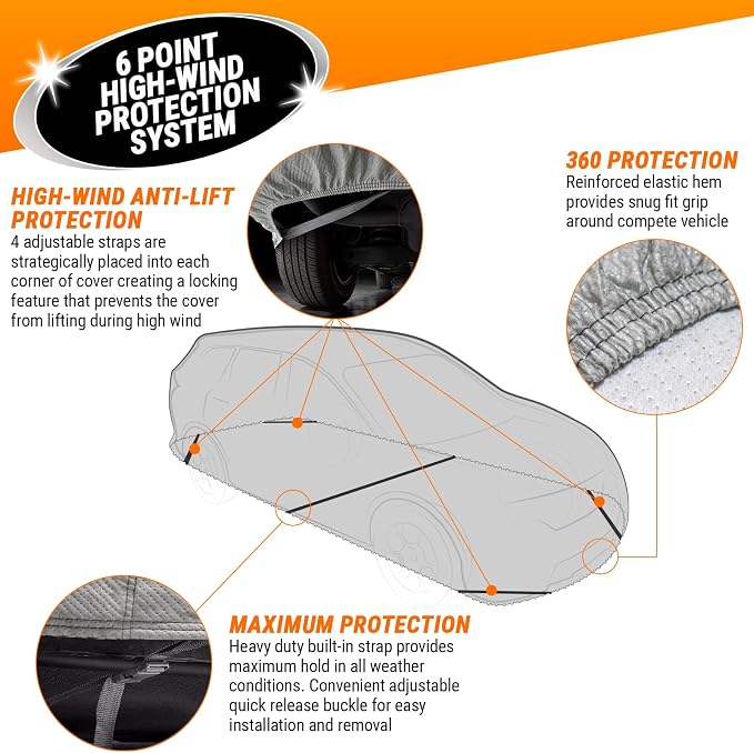 Armor All Car Cover Waterproof All Weather Heavy Duty for Sedan up to 203" | Scratch-resistant soft lining, 6 secure straps, includes storage bag, works for Sun Rain Snow Hail Outdoor Indoor Protection
