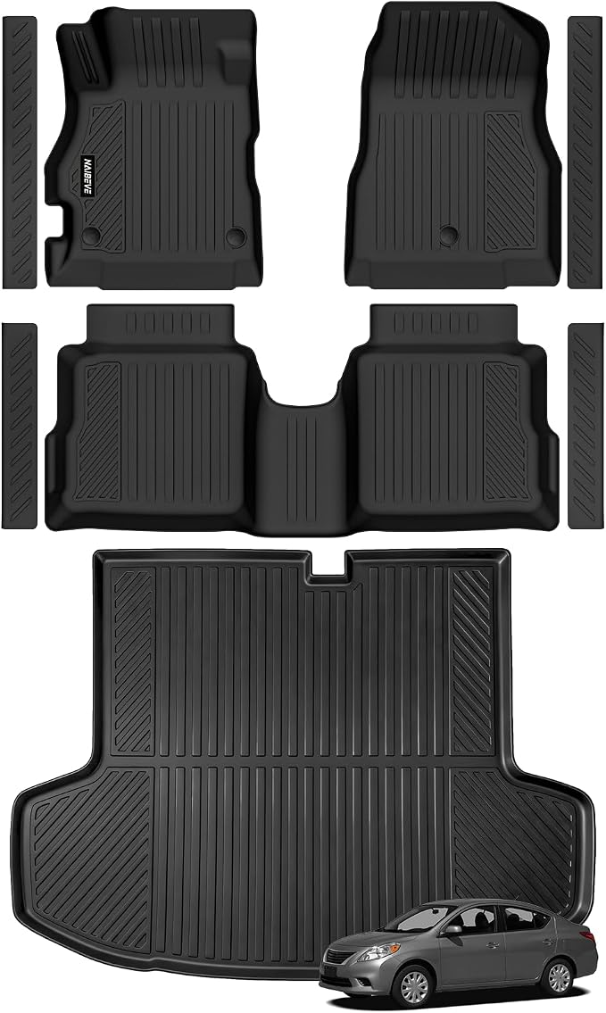 Naibeve Floor Mats for 2020-2025 Nissan Versa | All Weather Custom Fit Floor Mats, Cargo Mat, Door Sill Guards Interior Protector accessories