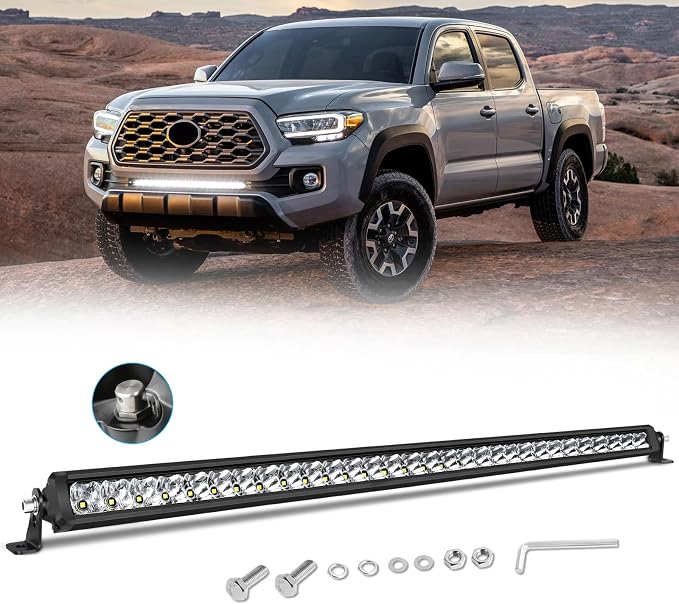 30 Inch Light Bar Single Row, SWATOW INDUSTRIES 150W 30 Inch Screwless Slim LED Bar Spot Flood LED Work Lights Offroad Driving Light for Truck Pickup UTV SxS SUV Wrangler Toyota Chevy Ram