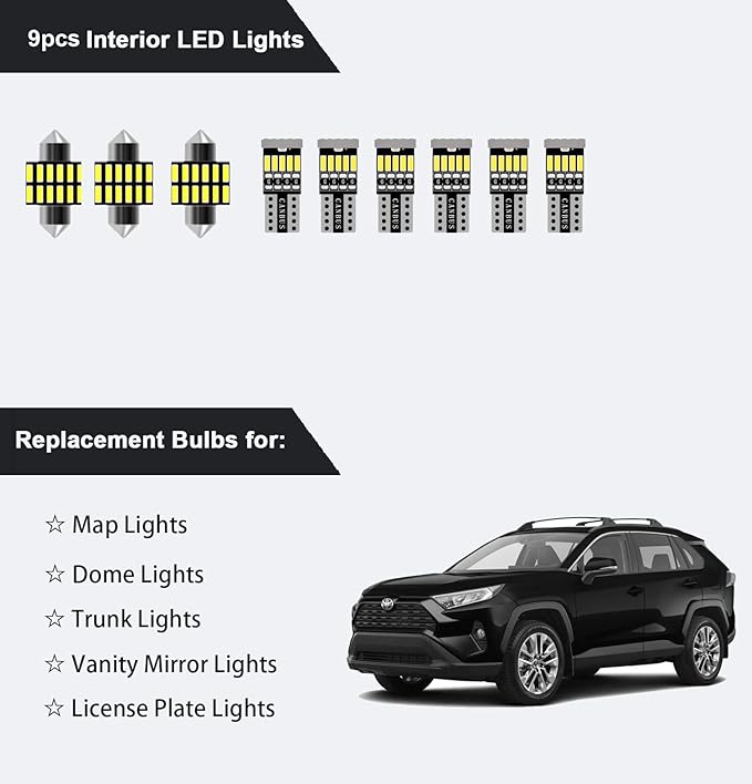 AWALITED 10pcs RAV4 Interior LED Lights Kit Super Bright LED Map Dome Light Bulbs for 2016 2017 2018 2019 2020 2021 Toyota RAV4 all models