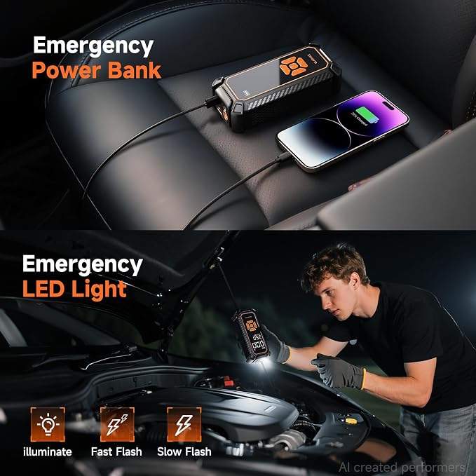 OlarHike Tire Inflator Portable Air Compressor, Dual Power - 6000mAh & 12V DC, Cordless Air Pump for Car Tires, Bikes, Motorcycle, Balls with LED & Digital Pressure Gauge, Auto Shut-off