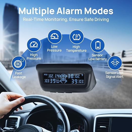 Masoll Tire Pressure Monitoring System, RV/Trailer TPMS with Solar Charging & Auto Calibration, M13 LCD Display tpms 4 sensors (0-99PSI)
