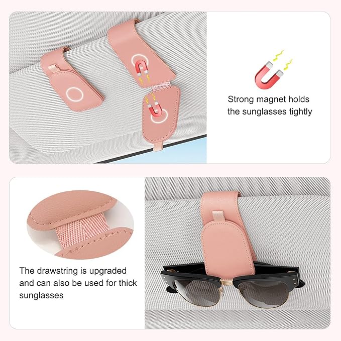 Sotfamily Sunglass Holder for Car Visor, Pink, 2 Packs | Suede Cloth, Magnetic, Organizer for Car Accessories