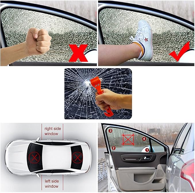 Car Safety Hammer (2 Pack) - 2-in-1 Emergency Escape Tool with Window Breaker & Seat Belt Cutter for Vehicles, Home & Office