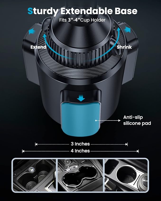 APPS2Car Dual Coil Wireless Car Charger Auto Clamping 15W Cup Holder Phone Wireless Charging Mount Tri-Pivots Height Adjustable Fast Charge for Cars, SUVs & Trucks, for iPhone 12-17, Samsung, etc.