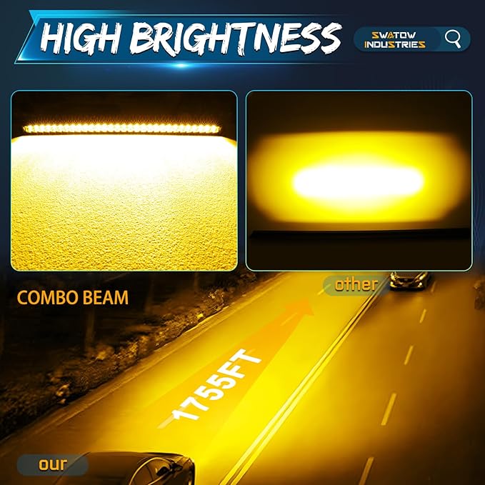 30 Inch Light Bar Amber, SWATOW IDUSTRIES 30" Screwless Slim LED Light Bar Single Row Spot Flood Offorad Driving Lights Bumper Mount for Wrangler F150 Toyota Chevy Ram Truck UTV SUV Can Am Polaris