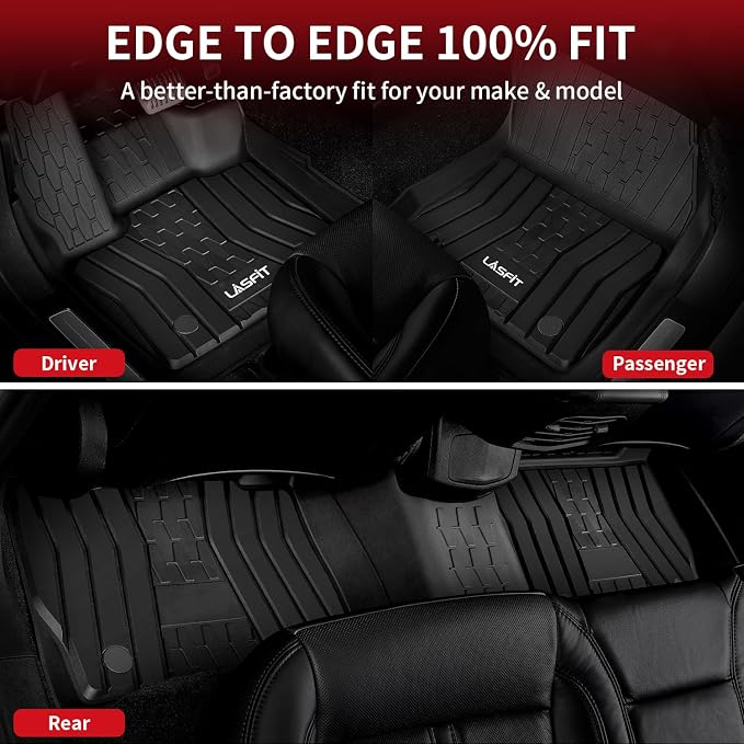 LASFIT All Weather Floor Mats for Lincoln Continental 2017-2020, Black | All Weather, TPE, Tall Walls, 3D Custom Fit, Non-Slip, Easy Clean, Tool-Free Install, Safe Pedal Clearance