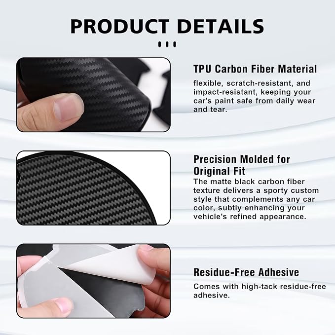 4PCS Car Door Handle Cup Scratch Protectors, TPU Carbon Fiber Door Bowl 3D Sticker, Handle Paint Cover Guard Pad, Universal Door Handle Protective Film for Most Cars (Medium)